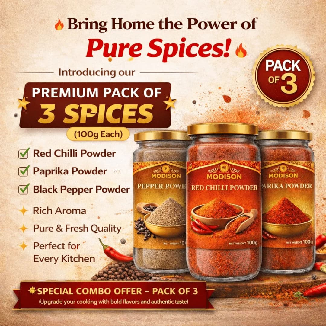 Modison Premium Pack of 3 Spices – Red Chilli Powder, Paprika Powder & Black Pepper Powder by Modison, view 2