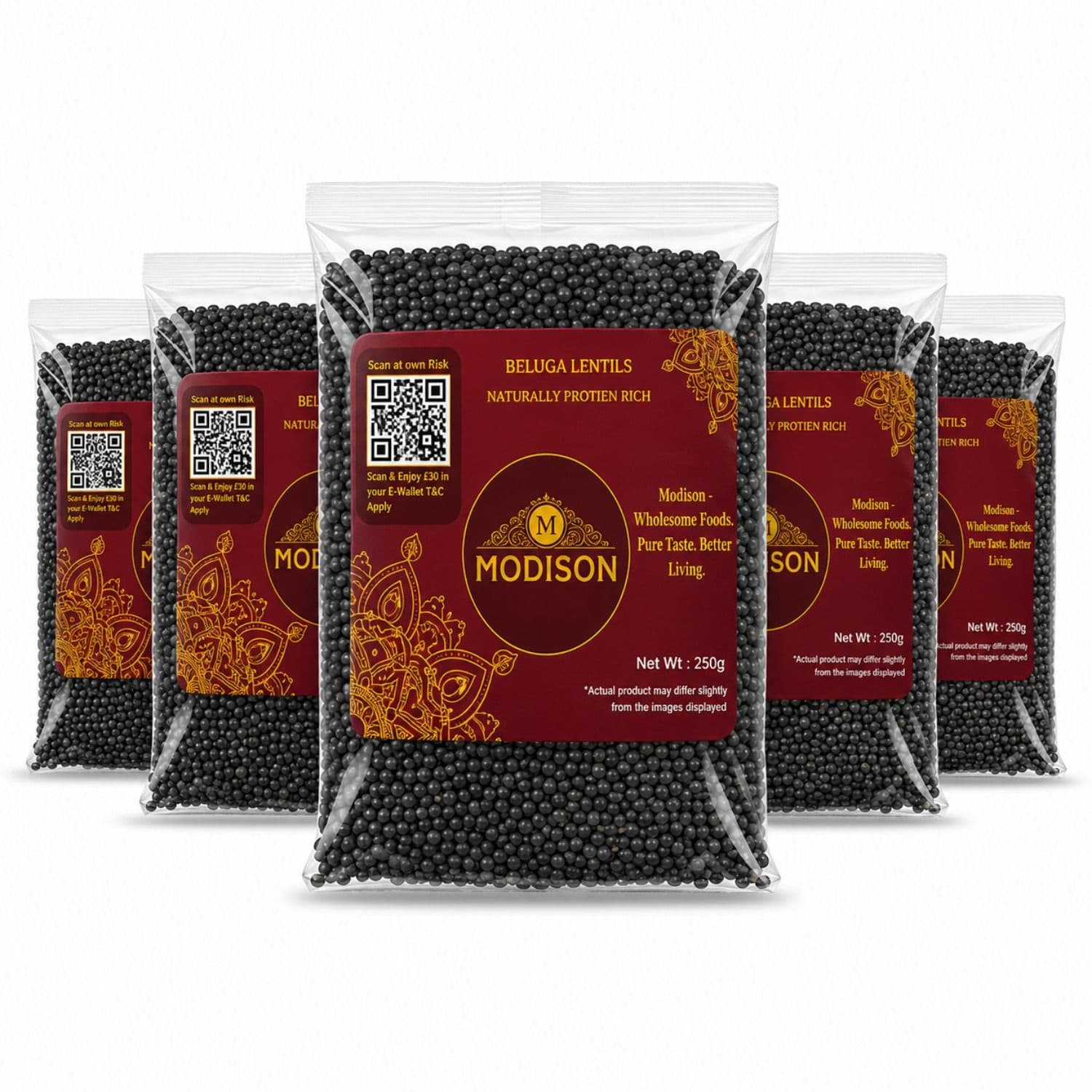 Beluga Lentils 250g pack of 6 by Modison, view 1