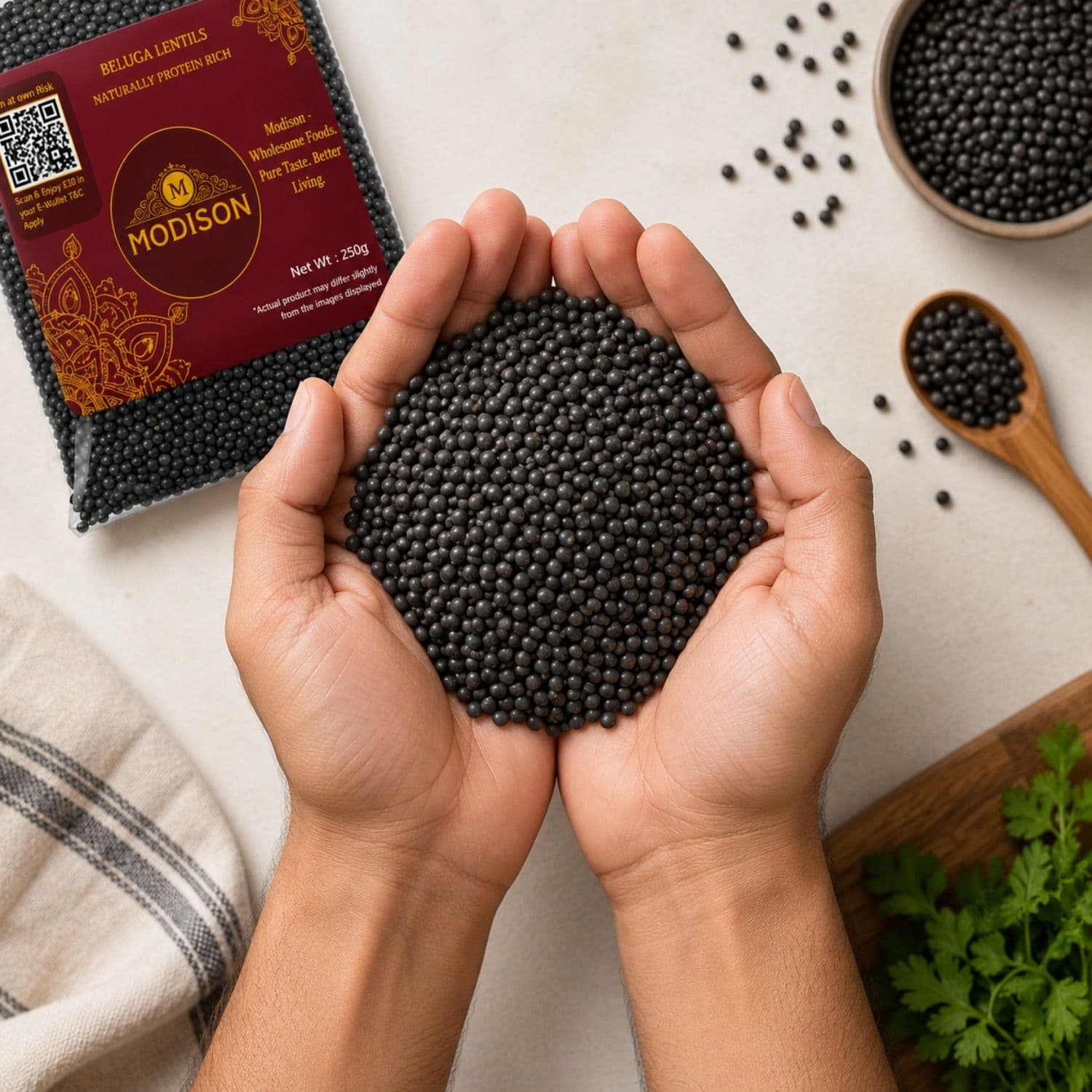 Beluga Lentils 250g pack of 6 by Modison, view 4