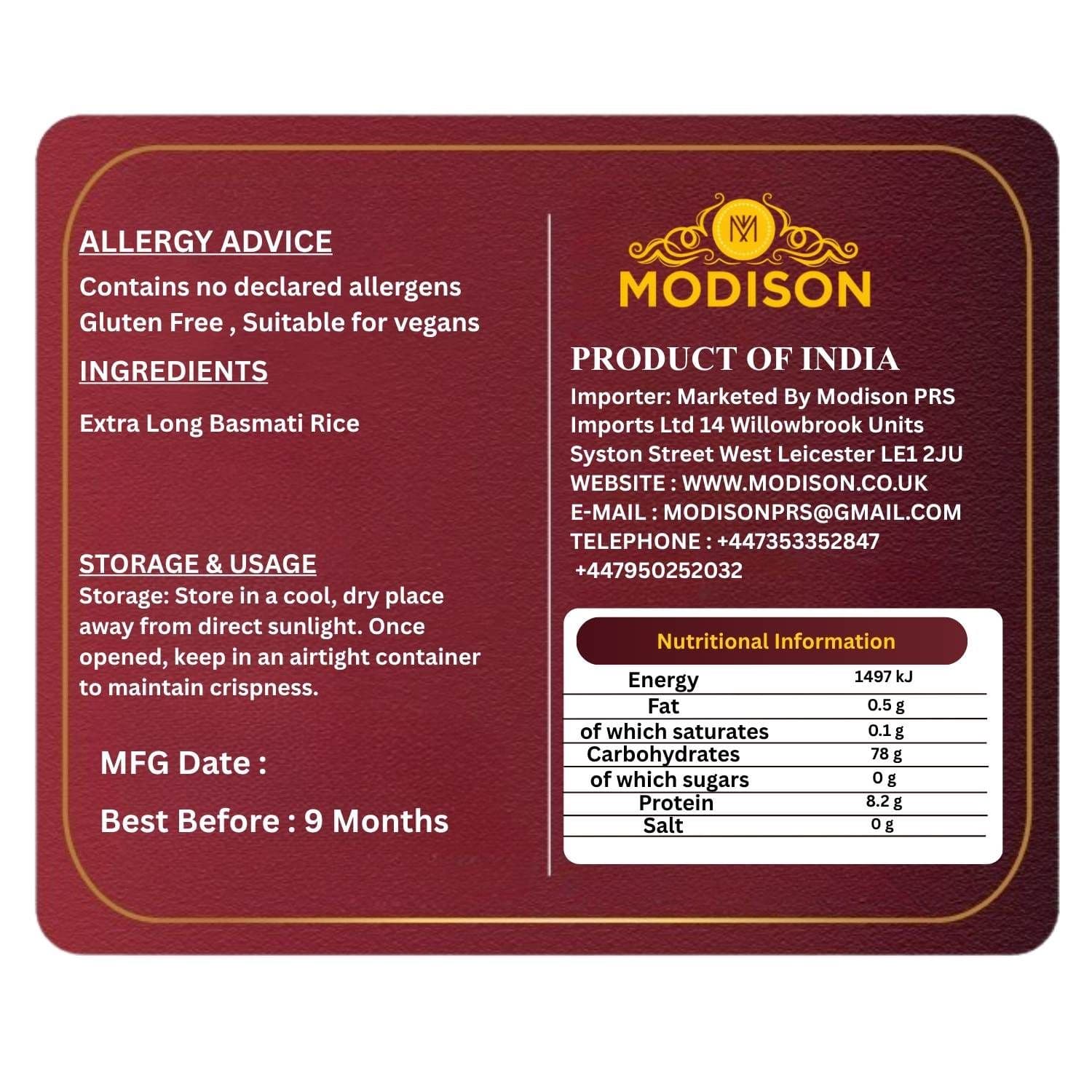 Extra long Basmati Rice by Modison, view 2