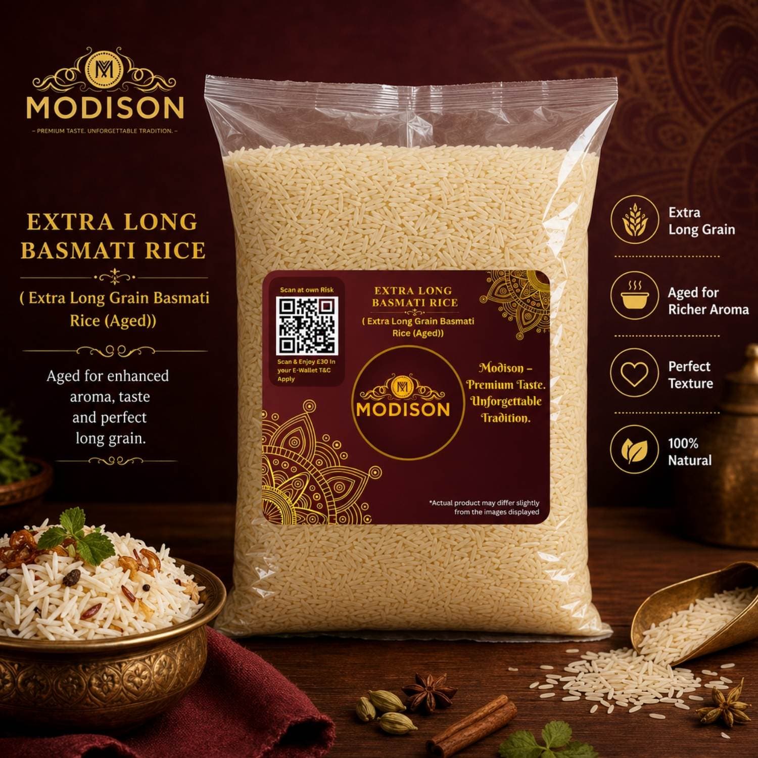 MODISON Extra Long Basmati Rice Aged Long Grain White Rice 1kg by Modison, view 2