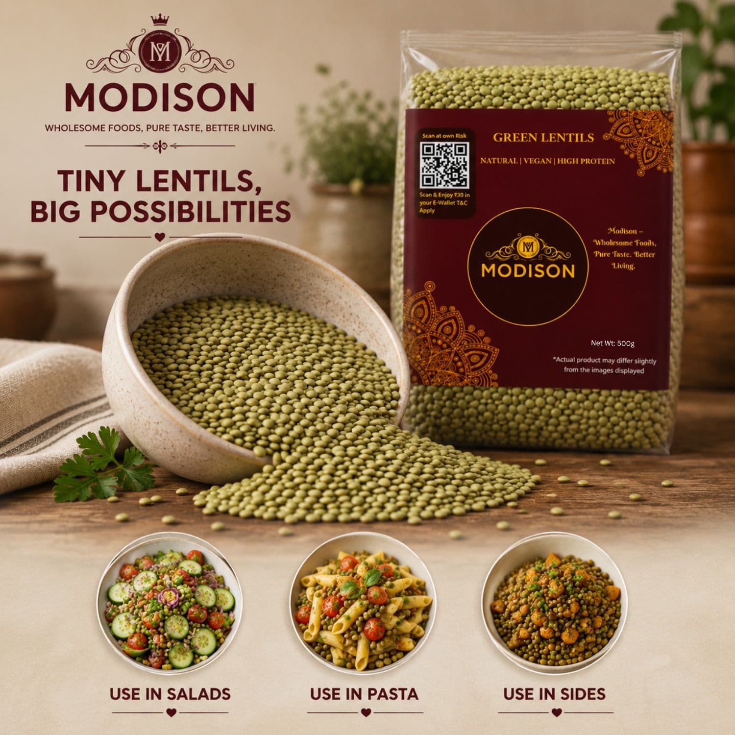 Green Lentils 500g by Modison, view 8