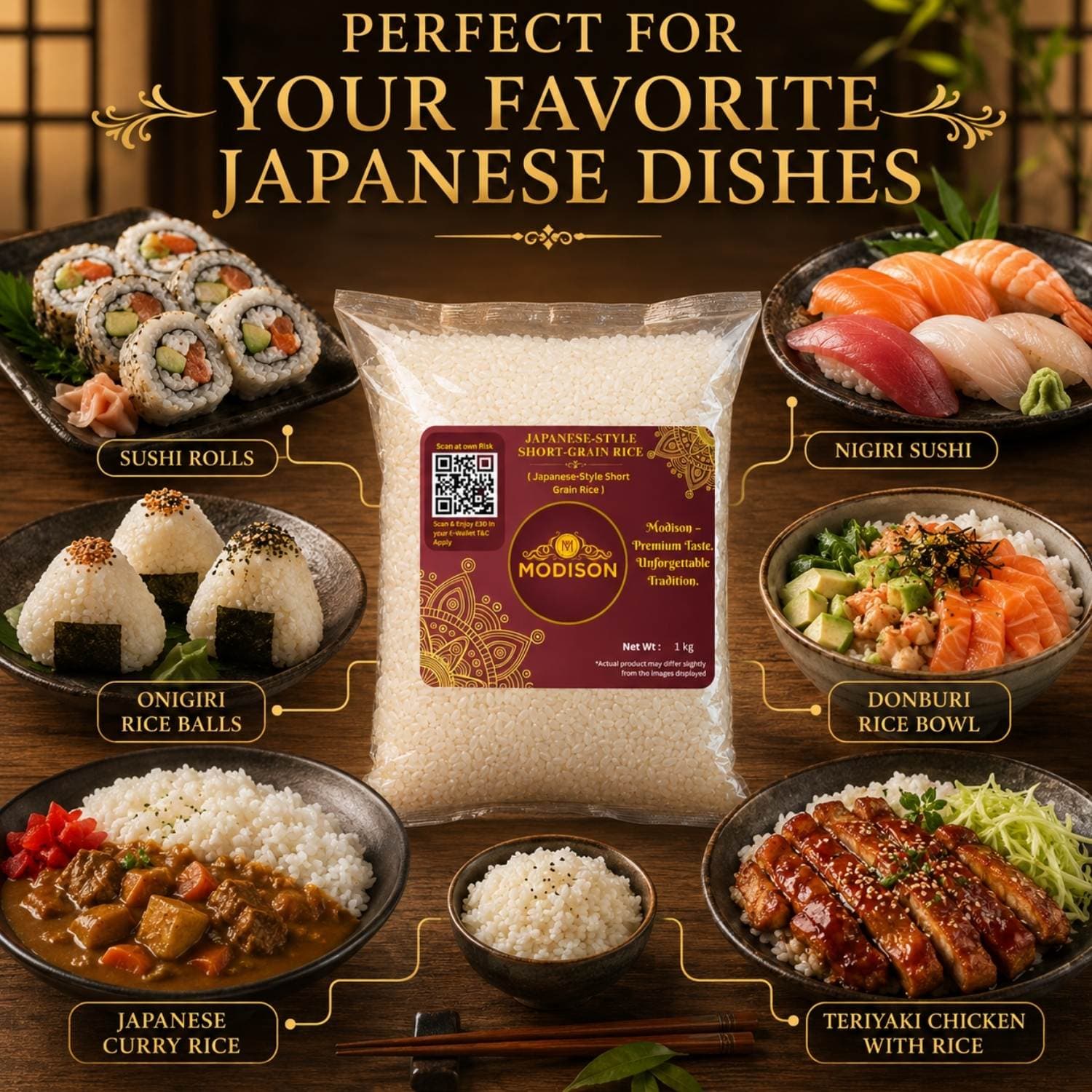 MODISON Japanese Style Short Grain Rice Sushi Rice 1kg by Modison, view 3