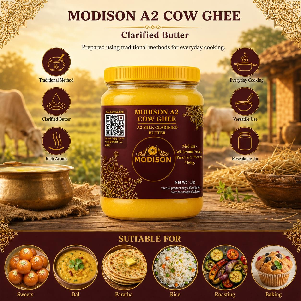 MODISON A2 Cow Ghee A2 Milk Clarified Butter 1kg by Modison, view 2