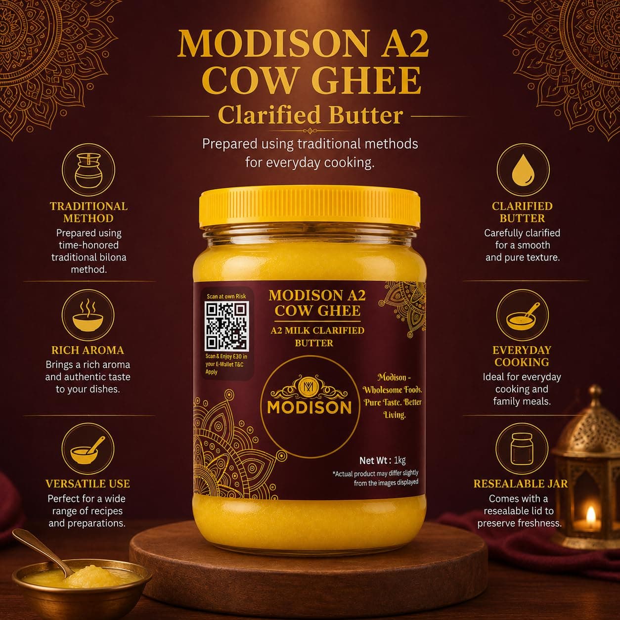 MODISON A2 Cow Ghee A2 Milk Clarified Butter 1kg by Modison, view 3