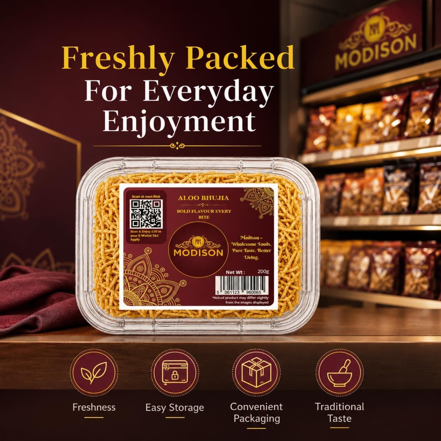 MODISON Aloo Bhujia Authentic Indian Namkeen Snack 200g by Modison, view 6