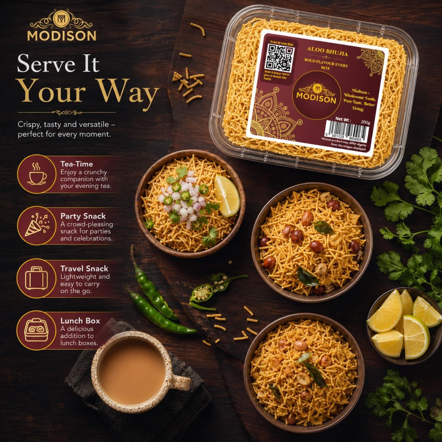 MODISON Aloo Bhujia Authentic Indian Namkeen Snack 200g by Modison, view 8