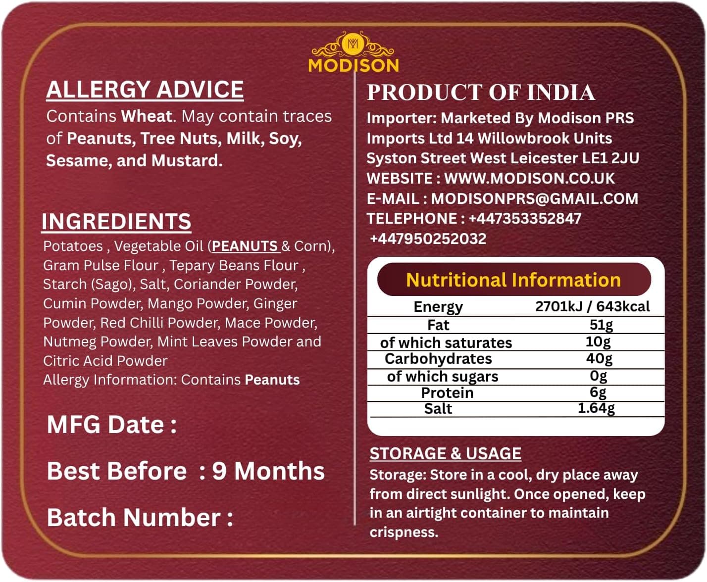 MODISON Aloo Bhujia Authentic Indian Namkeen Snack 200g by Modison, view 9