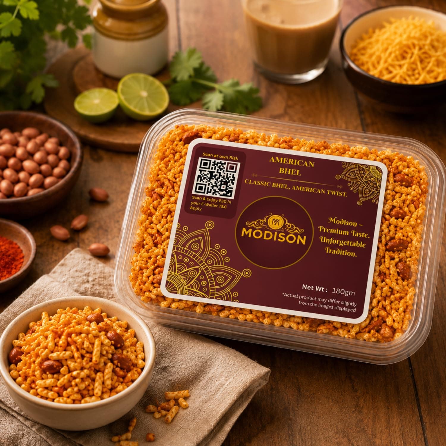 MODISON American Bhel Indian Namkeen Crispy Puffed Rice 180g by Modison, view 1