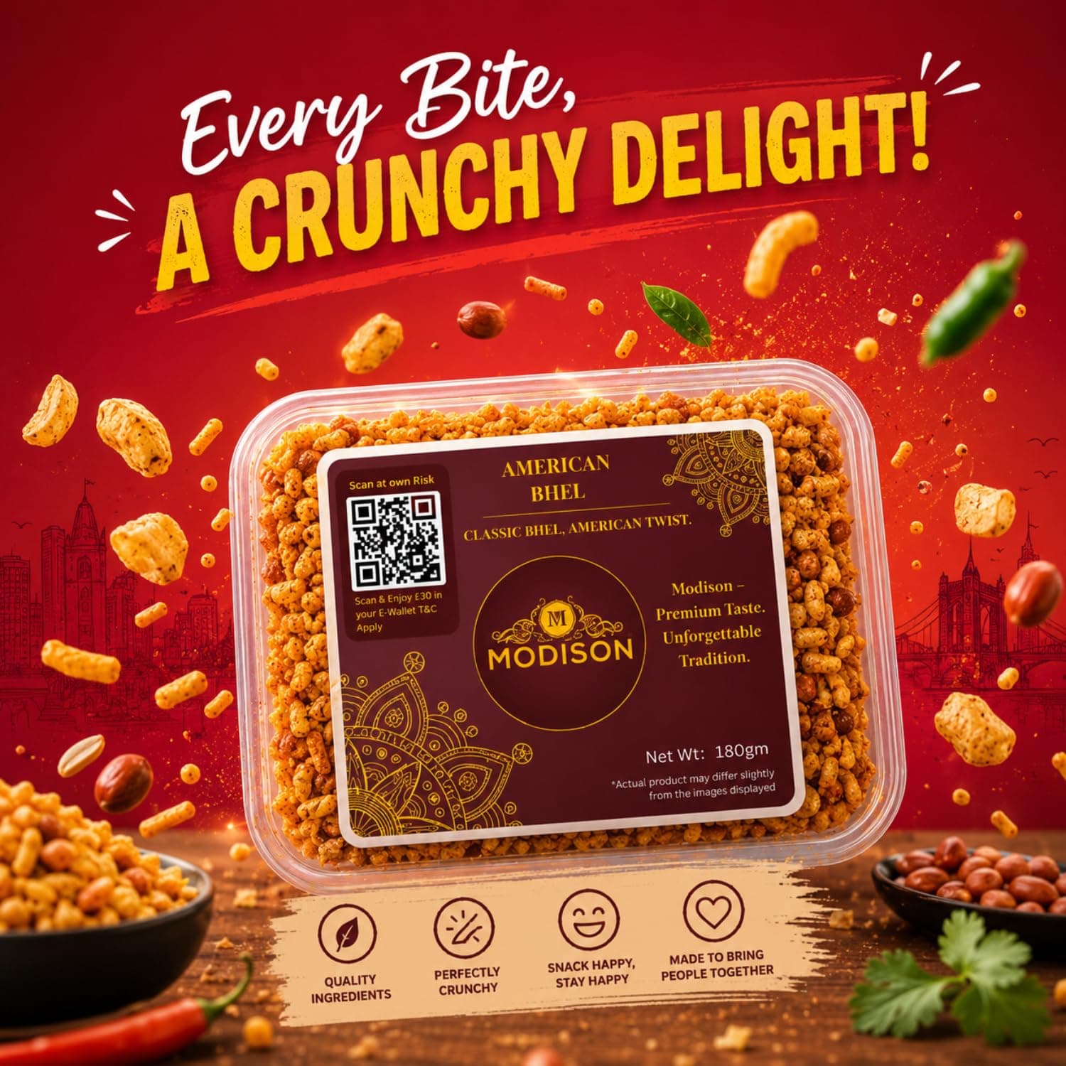 MODISON American Bhel Indian Namkeen Crispy Puffed Rice 180g by Modison, view 4