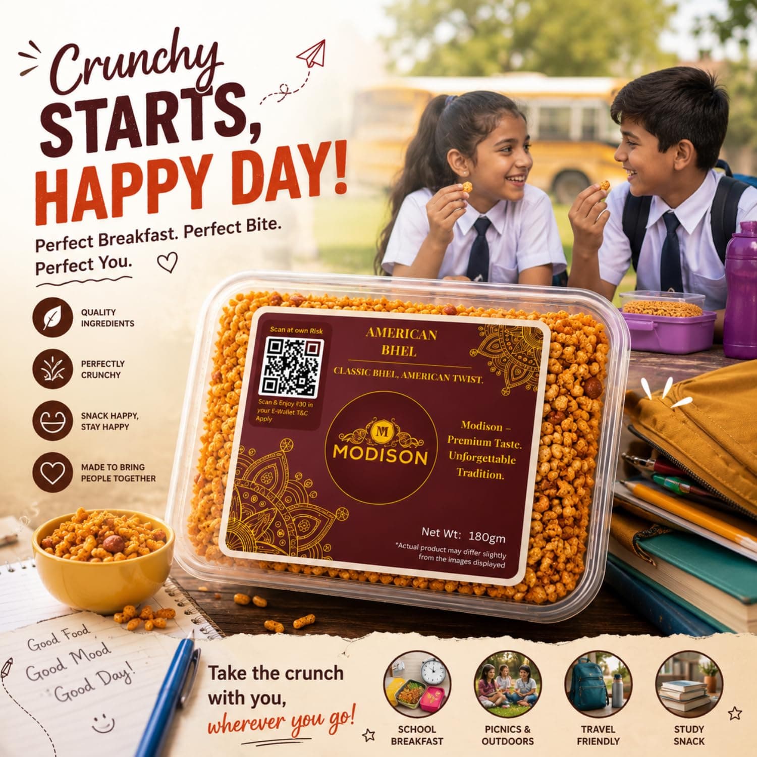 MODISON American Bhel Indian Namkeen Crispy Puffed Rice 180g by Modison, view 7