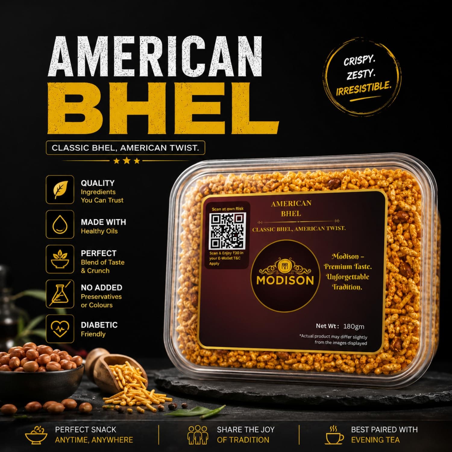 MODISON American Bhel Indian Namkeen Crispy Puffed Rice 180g by Modison, view 8