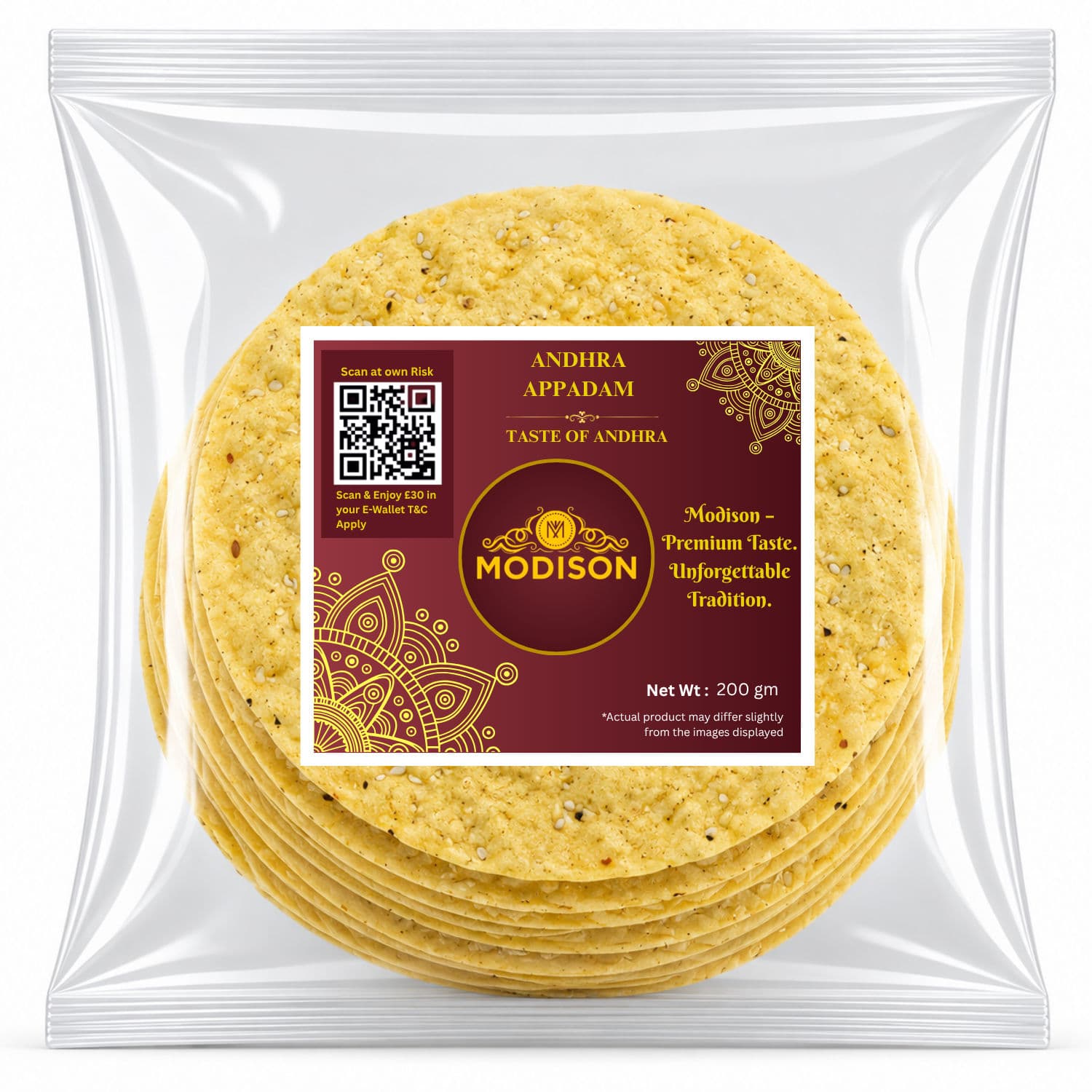 MODISON Andhra Appadam Indian Papad Crispy Lentil Wafer 200g by Modison, view 1