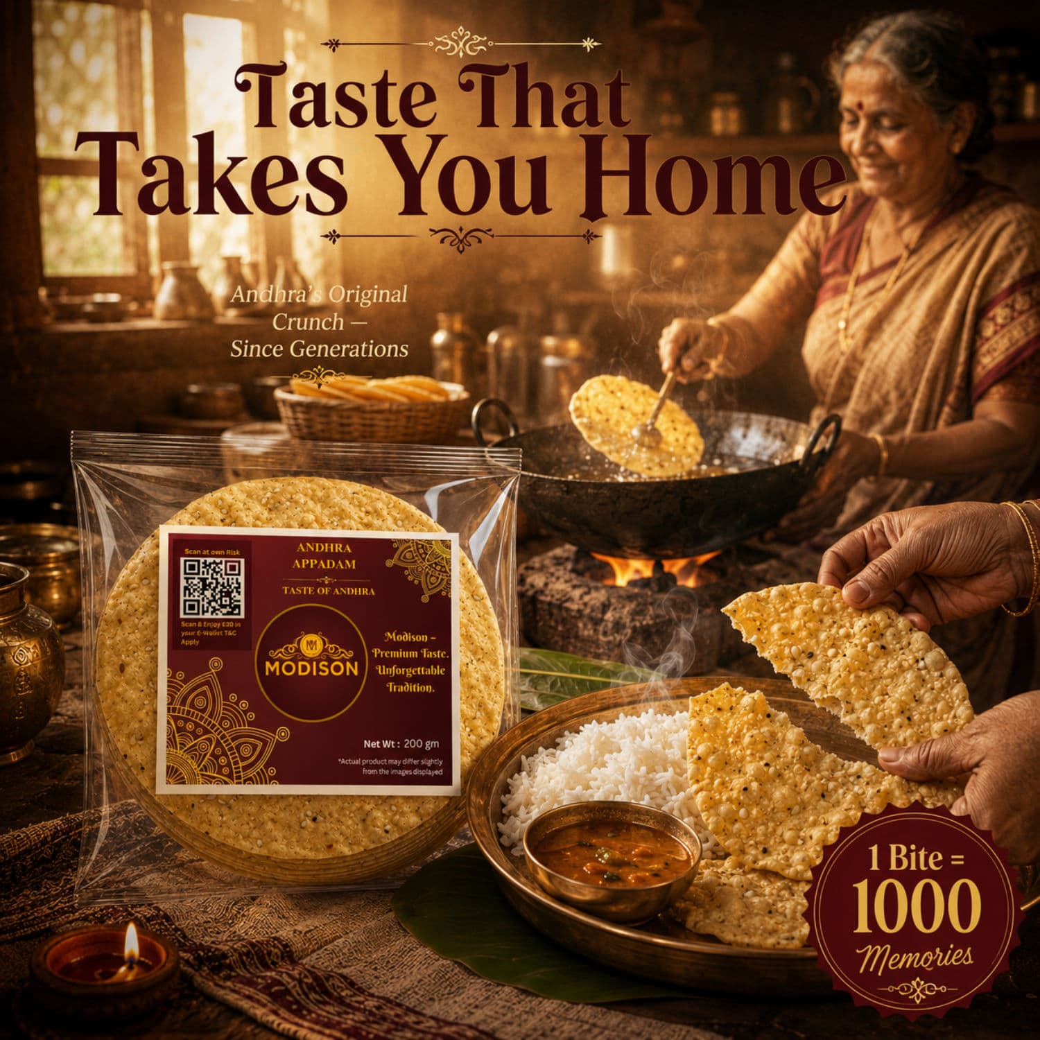 MODISON Andhra Appadam Indian Papad Crispy Lentil Wafer 200g by Modison, view 3
