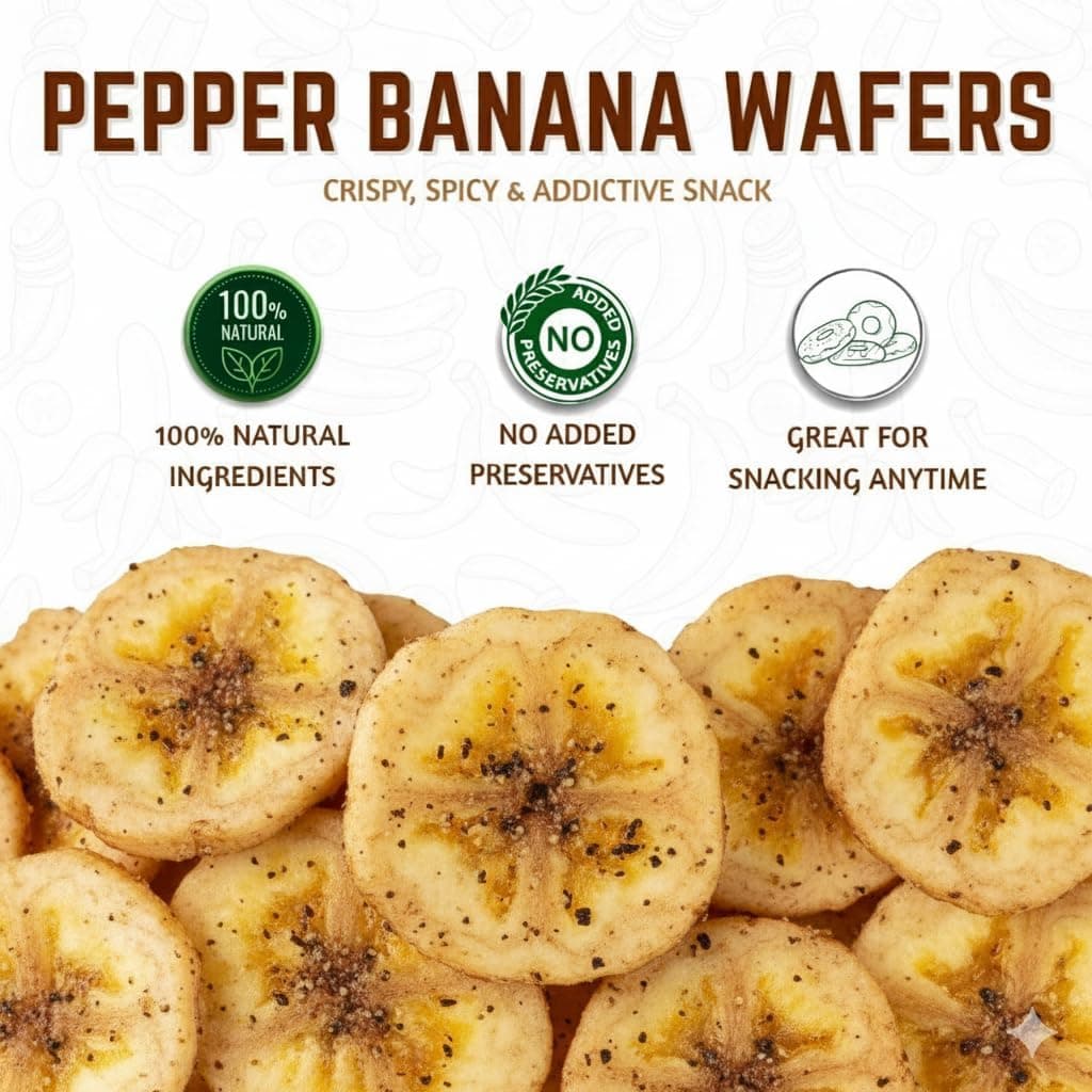 MODISON Banana Black Pepper Wafers Indian Snacks Crispy 360g by Modison, view 2