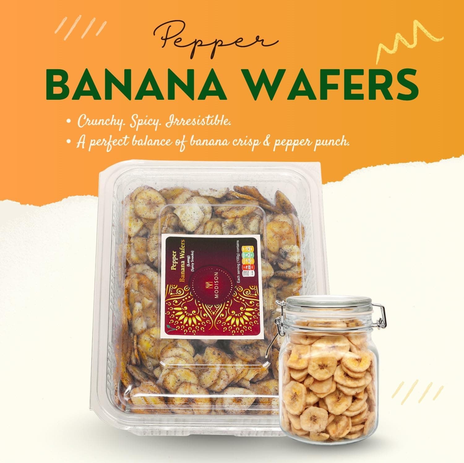 MODISON Banana Black Pepper Wafers Indian Snacks Crispy 360g by Modison, view 5