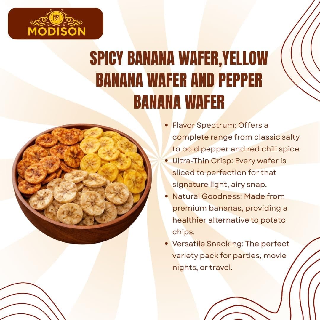 MODISON Banana Wafers Combo Indian Snacks Crispy Chips 540g by Modison, view 3