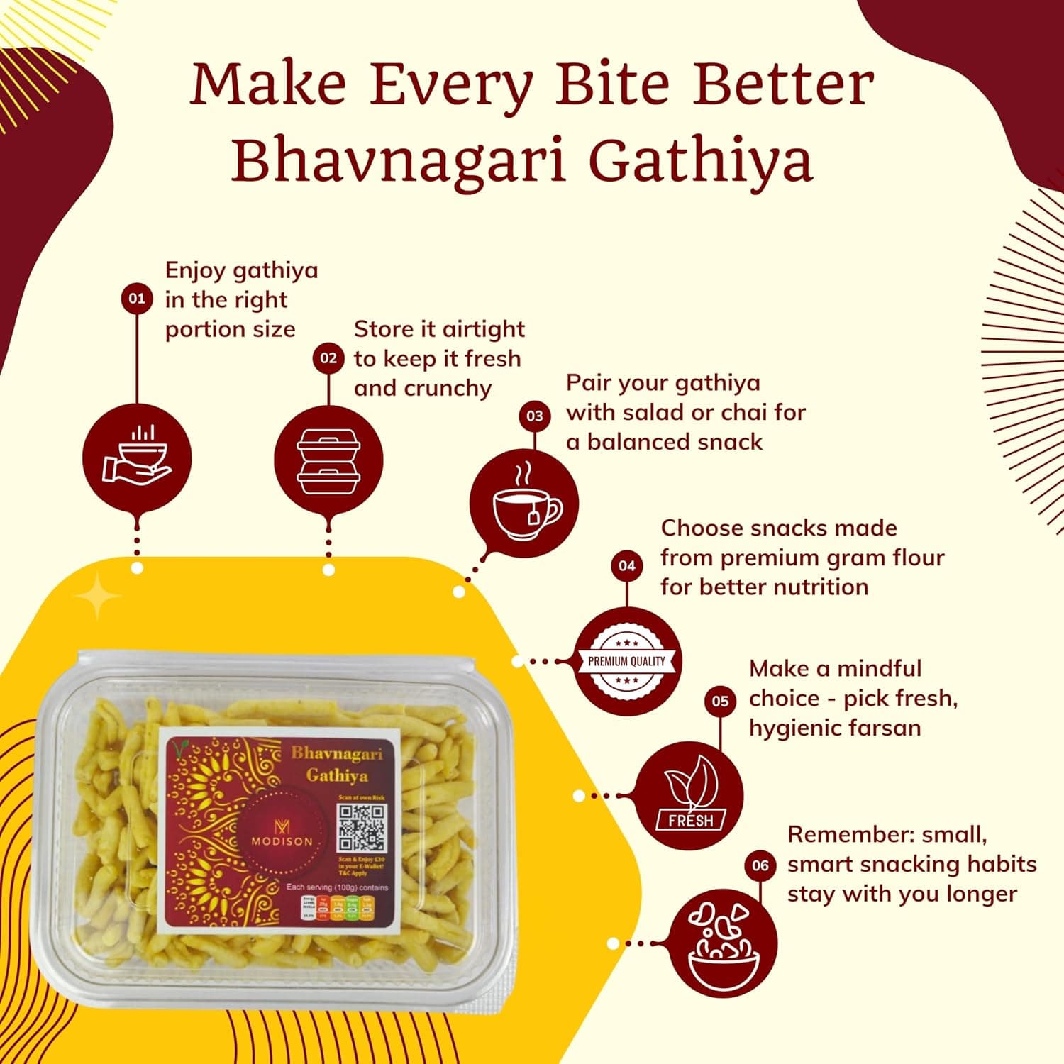 MODISON Bhavnagari Gathiya Indian Snacks Crispy Gujarati 180g by Modison, view 2