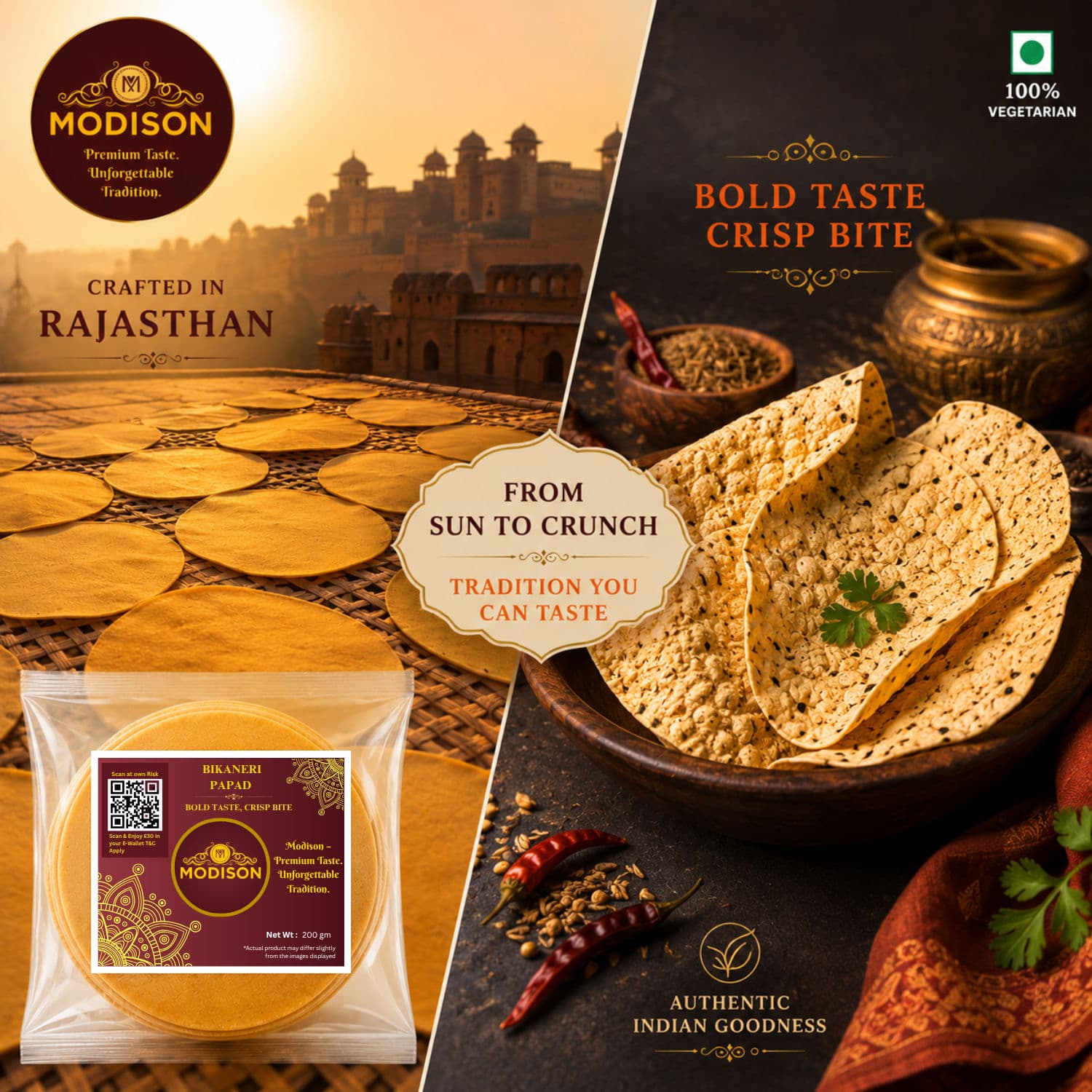 MODISON Bikaneri Papad Indian Papad Crispy Rajasthani 200g by Modison, view 3