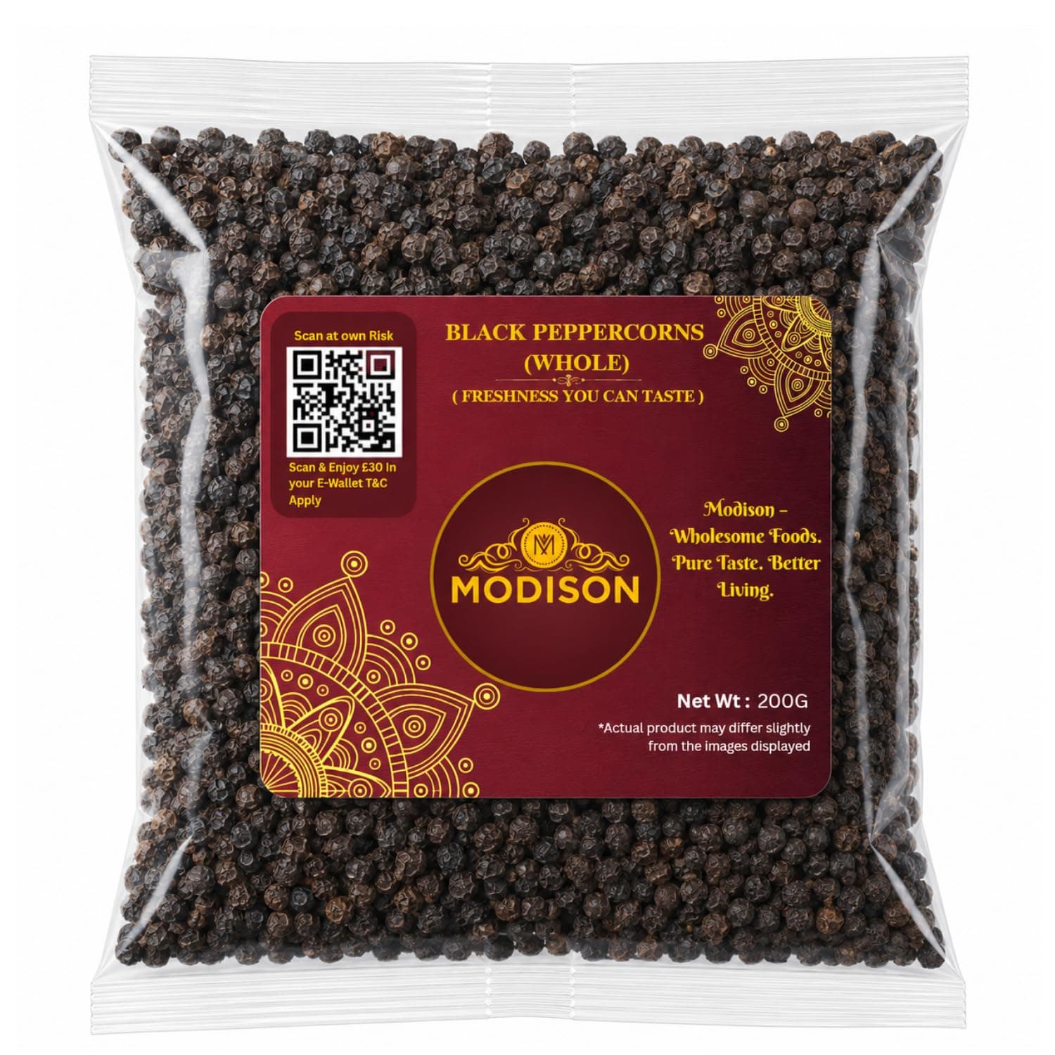 MODISON Black Peppercorns Whole Spice 200g by Modison, view 1