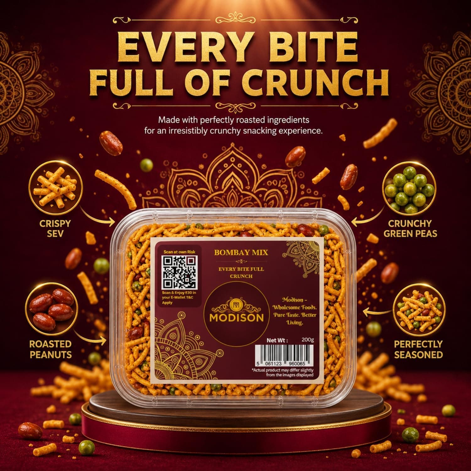 MODISON Bombay Mix Indian Namkeen Snack Traditional Savoury 200g by Modison, view 2