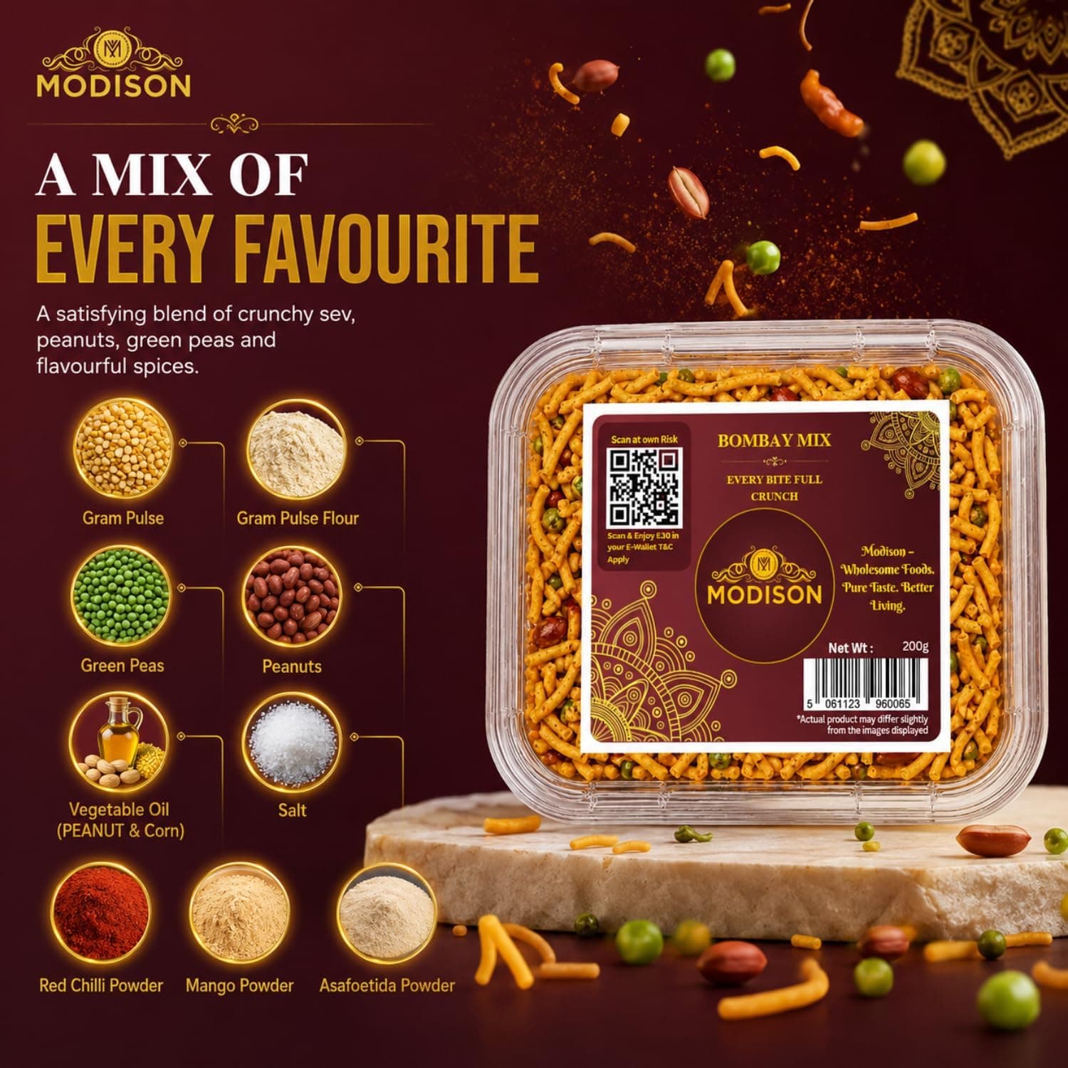 MODISON Bombay Mix Indian Namkeen Snack Traditional Savoury 200g by Modison, view 3