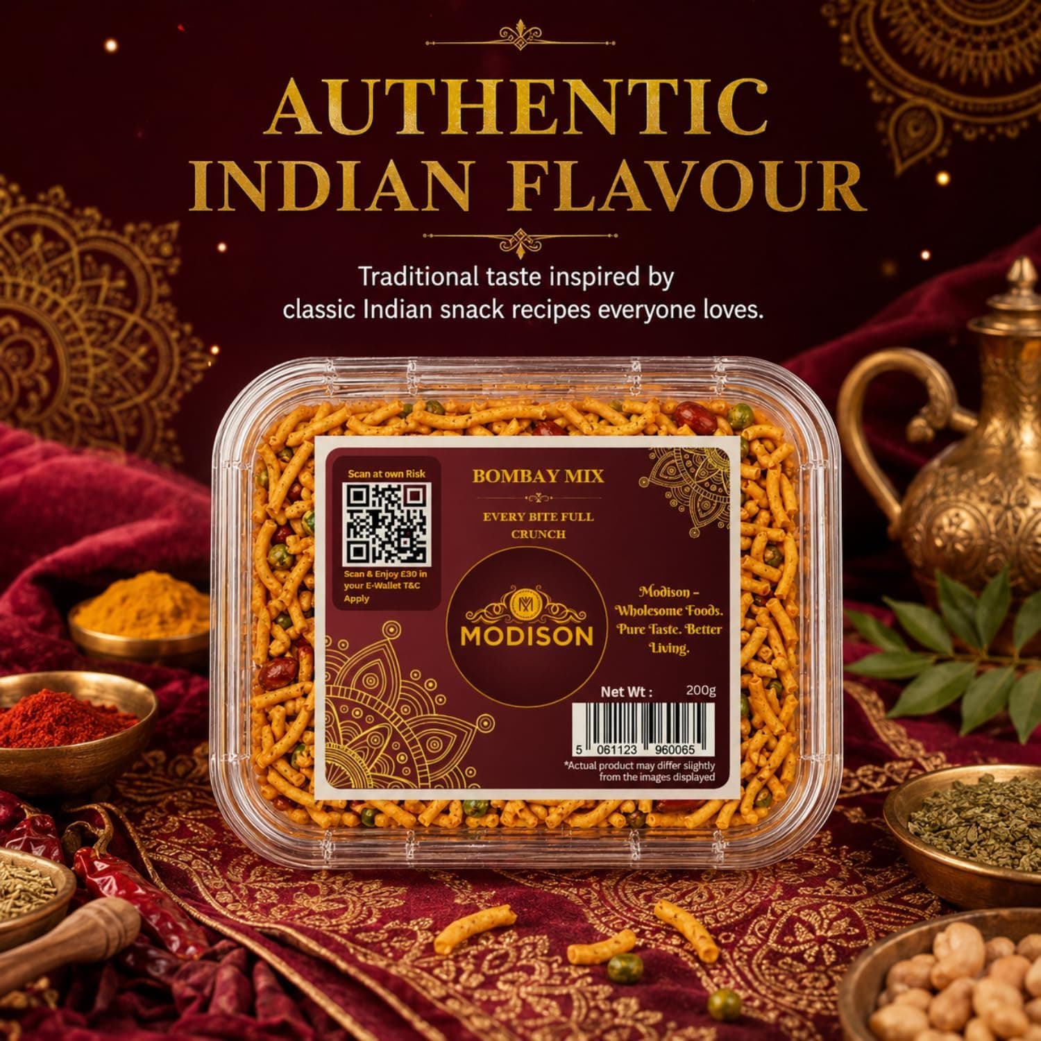 MODISON Bombay Mix Indian Namkeen Snack Traditional Savoury 200g by Modison, view 6