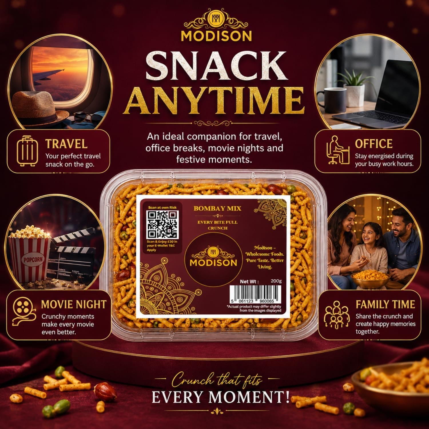 MODISON Bombay Mix Indian Namkeen Snack Traditional Savoury 200g by Modison, view 7