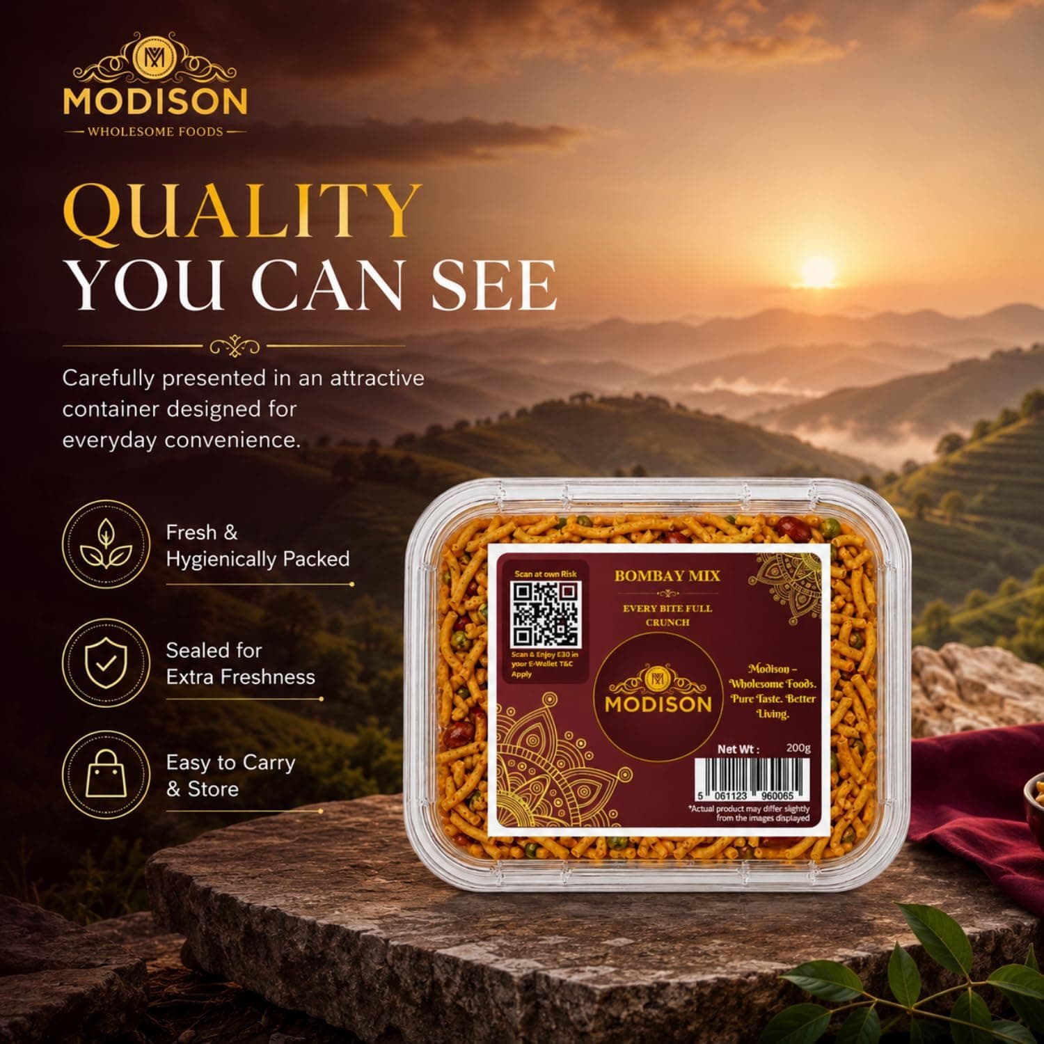 MODISON Bombay Mix Indian Namkeen Snack Traditional Savoury 200g by Modison, view 8