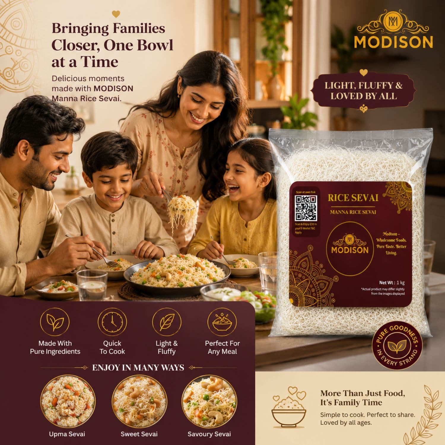 MODISON Brown Rice Sevai Rice Noodles, Brown Rice Vermicelli, 1 kg by Modison, view 6