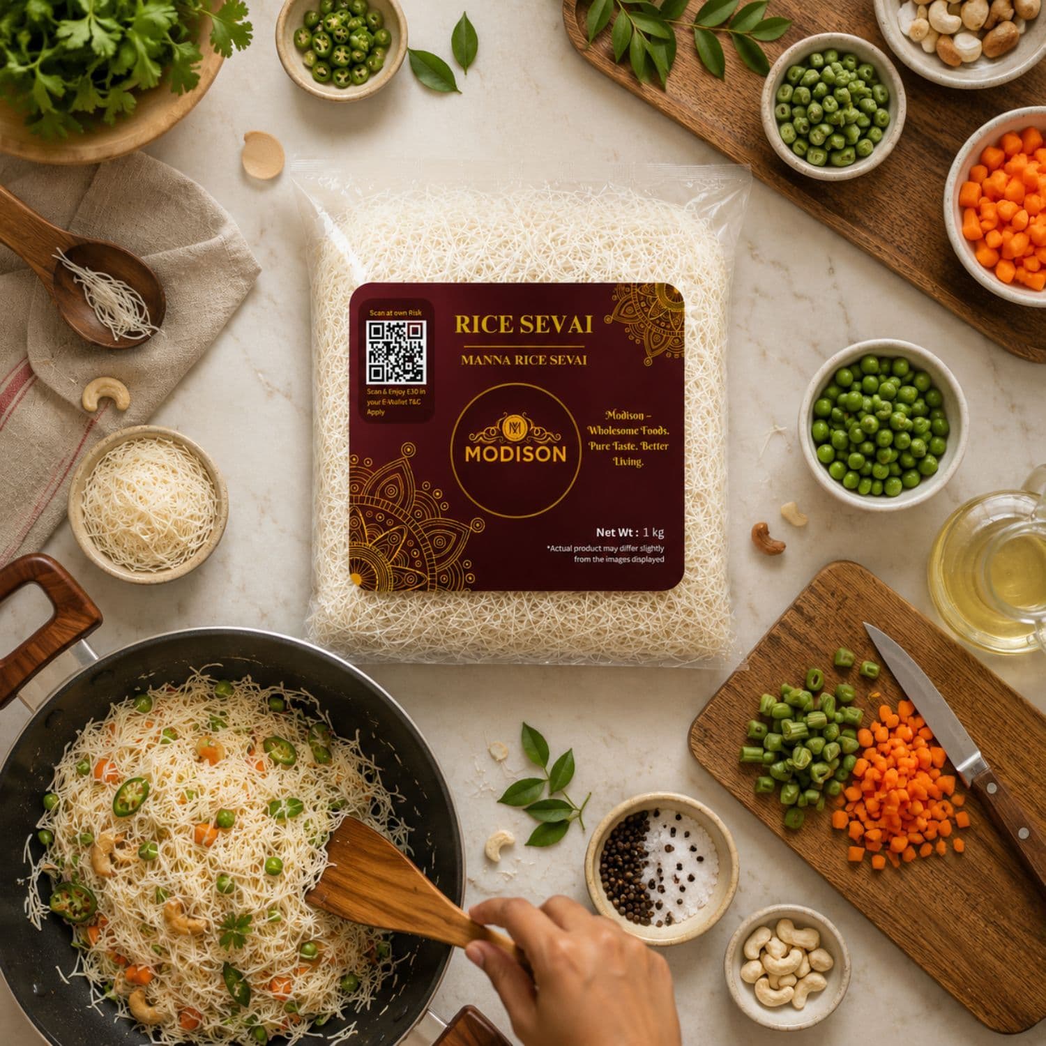 MODISON Brown Rice Sevai Rice Noodles, Brown Rice Vermicelli, 1 kg by Modison, view 8