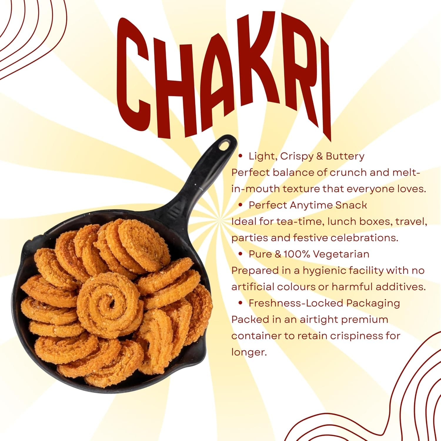 MODISON Butter Chakri Indian Snacks Crispy Gujarati 180g by Modison, view 3