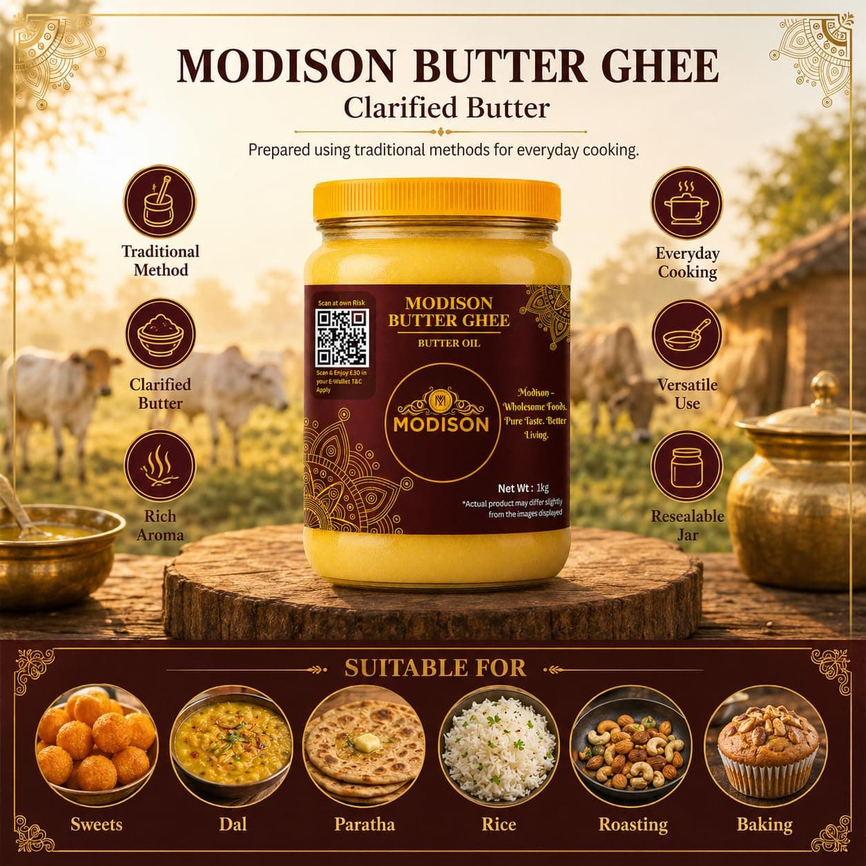 MODISON Butter Ghee Clarified Butter Pure Milk Fat 1kg by Modison, view 2