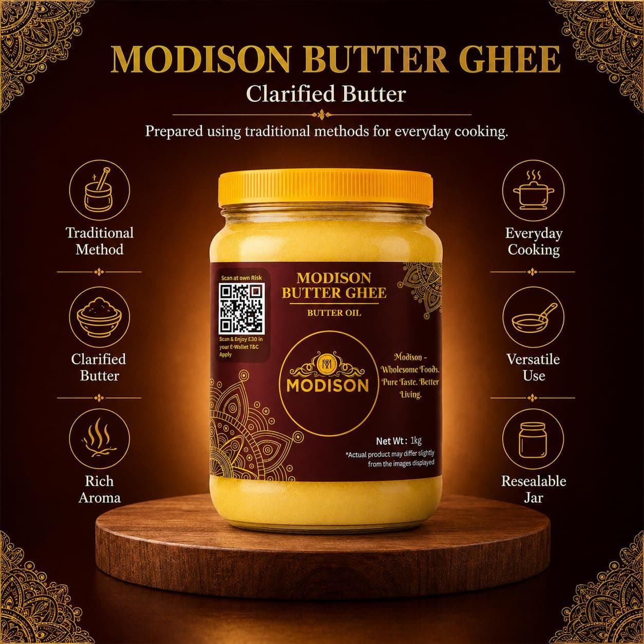 MODISON Butter Ghee Clarified Butter Pure Milk Fat 1kg by Modison, view 3