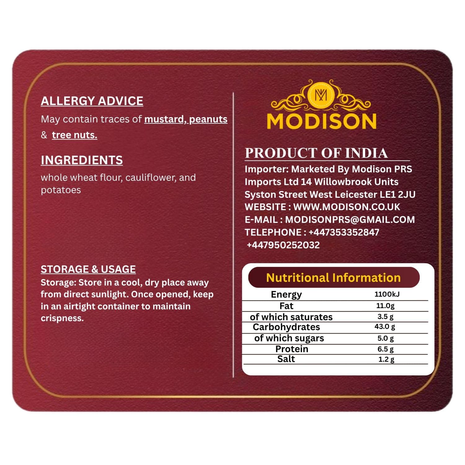 MODISON Cauliflower Paratha Traditional Indian Flatbread Frozen 400g by Modison, view 9