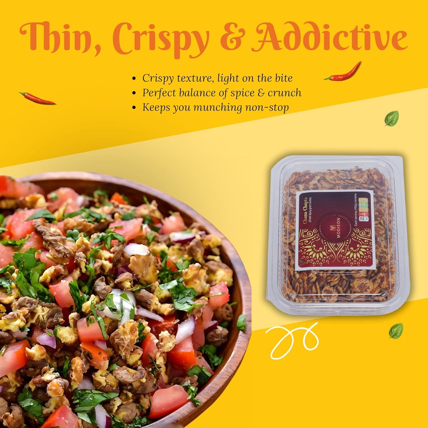 MODISON Chana Chapta Healthy Snacks Spicy Chickpeas 180g by Modison, view 4