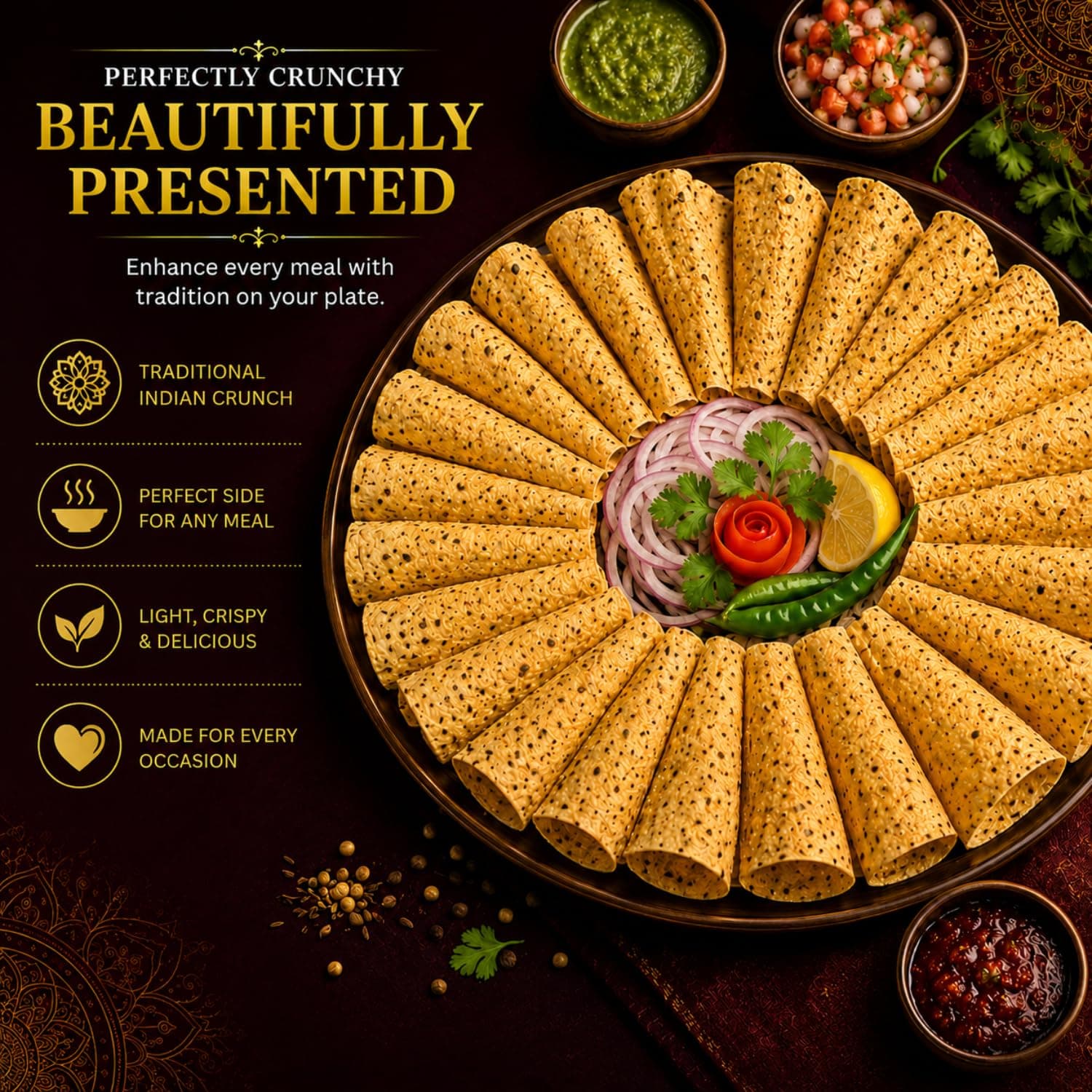 MODISON Chana Special Indian Papad Black Pepper Lentil Wafer 400g by Modison, view 2