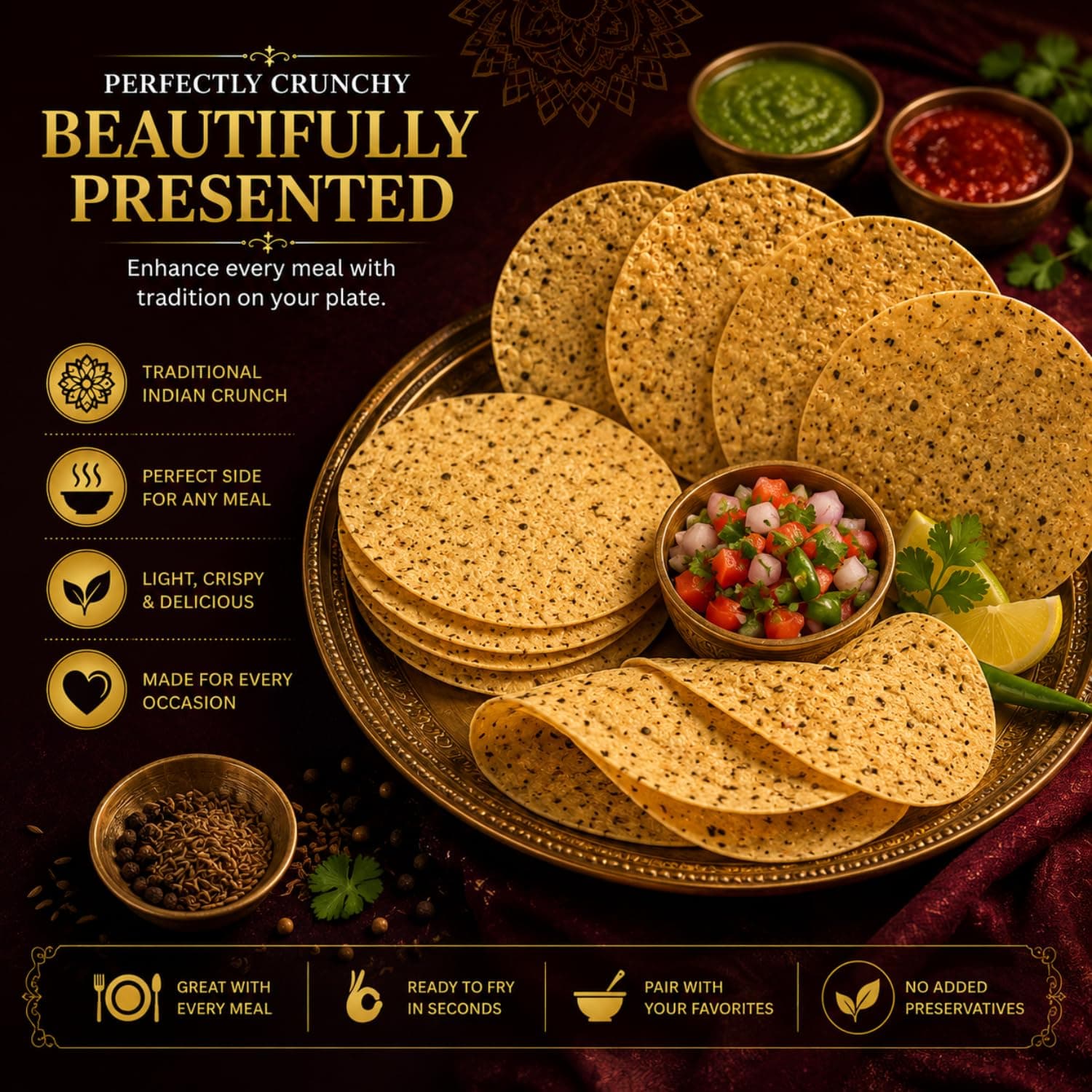 MODISON Chana Special Indian Papad Black Pepper Lentil Wafer 400g by Modison, view 8