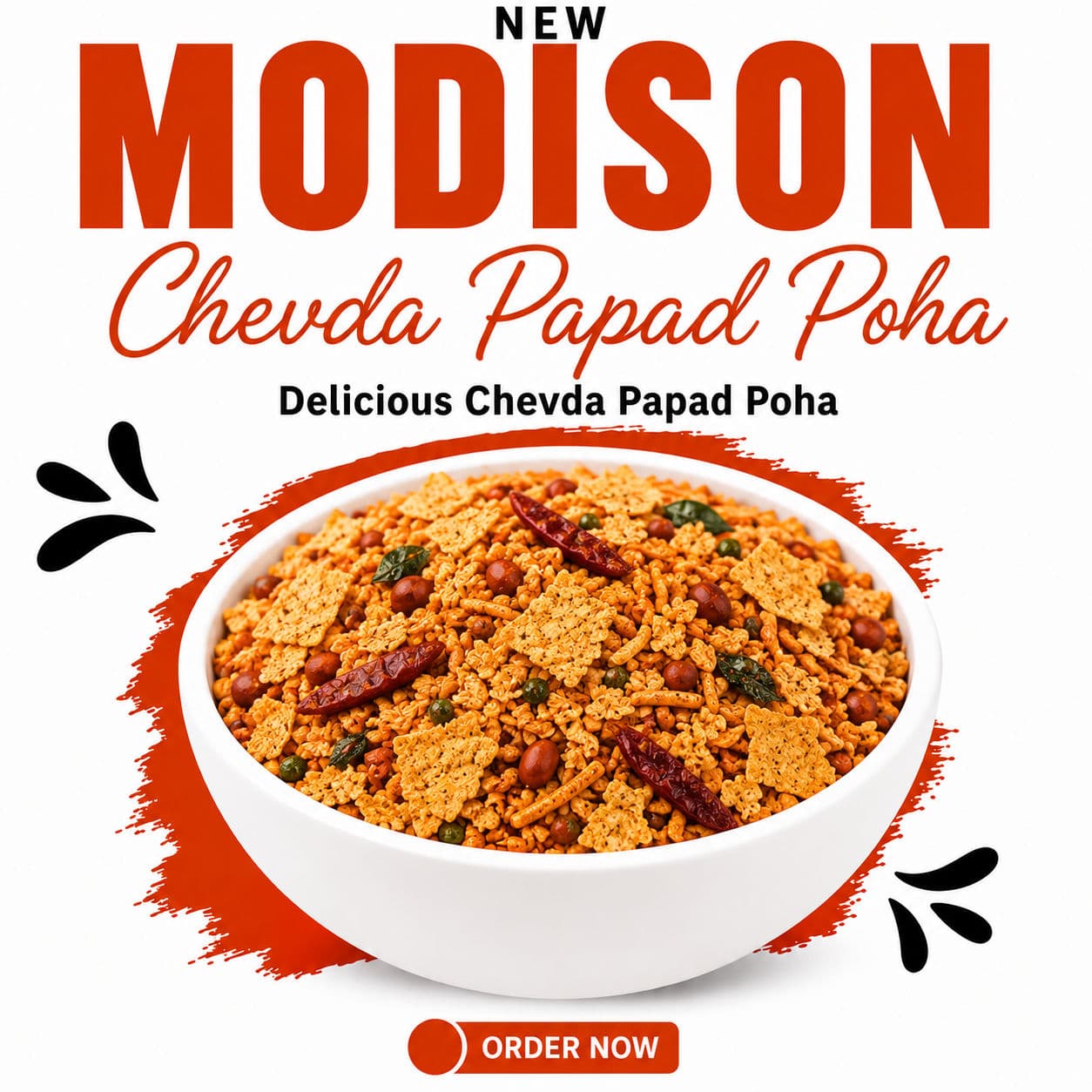 MODISON Chevda Papad Poha Indian Namkeen Crispy Mix 180g