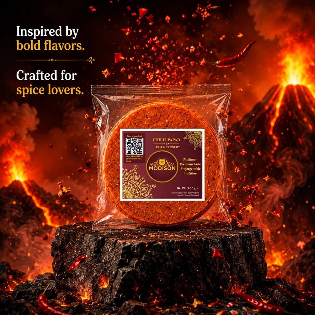MODISON Chilli Papad Indian Papad Spicy Lentil Wafer 200g by Modison, view 3
