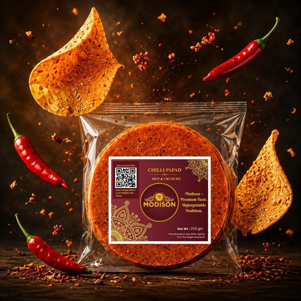 MODISON Chilli Papad Indian Papad Spicy Lentil Wafer 200g by Modison, view 5