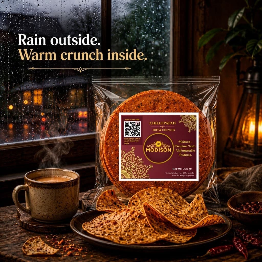 MODISON Chilli Papad Indian Papad Spicy Lentil Wafer 200g by Modison, view 6