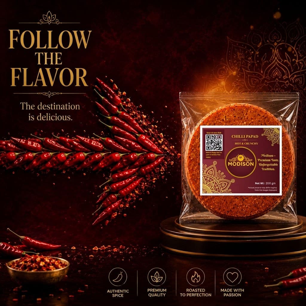 MODISON Chilli Papad Indian Papad Spicy Lentil Wafer 200g by Modison, view 8