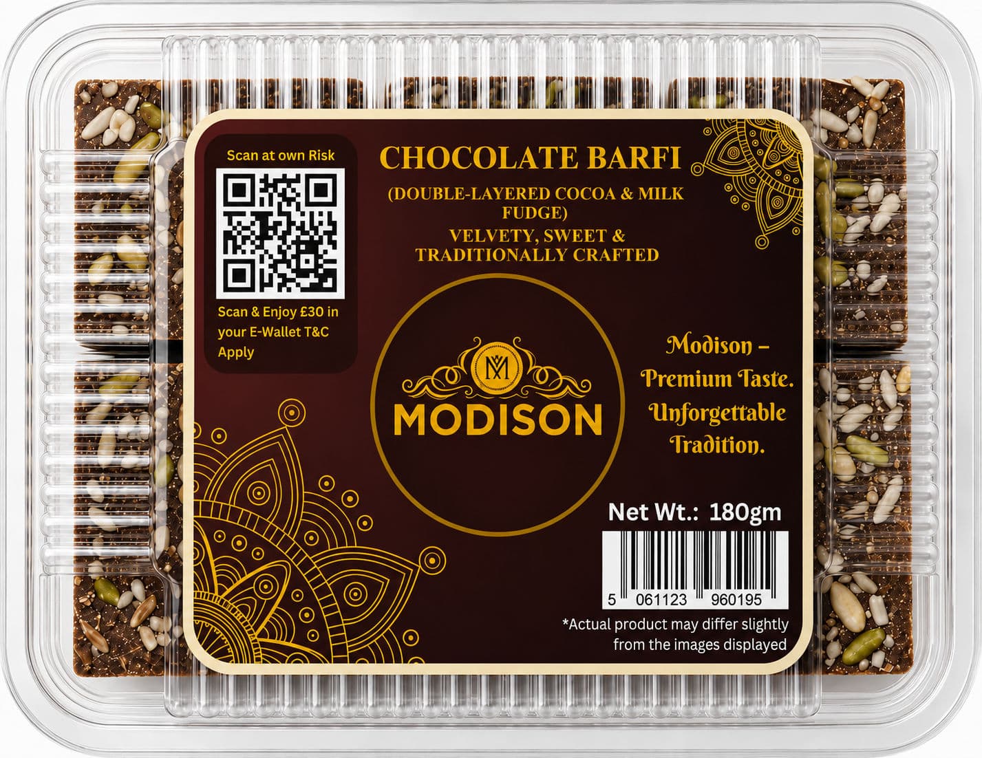 MODISON Chocolate Barfi Indian Sweets Milk Mithai 180g by Modison, view 1