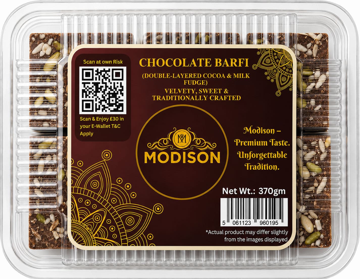 MODISON Chocolate Barfi Indian Sweets Milk Mithai 370g by Modison, view 1