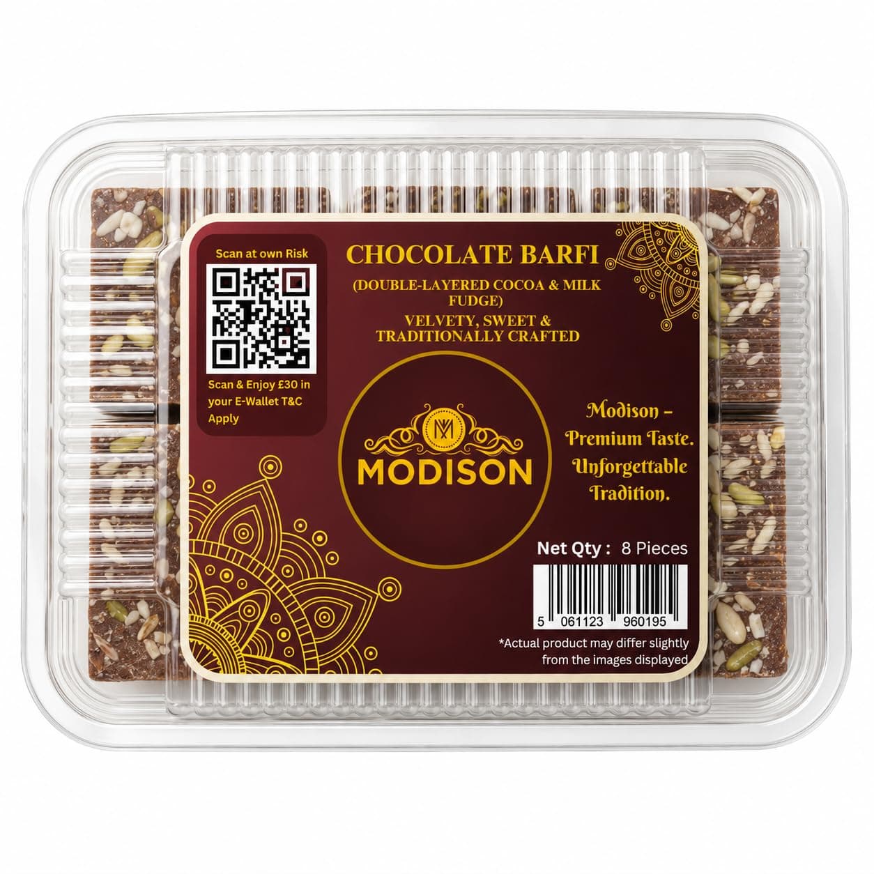 MODISON Chocolate Barfi Indian Sweets Milk Mithai 8 Piece 370g by Modison, view 1