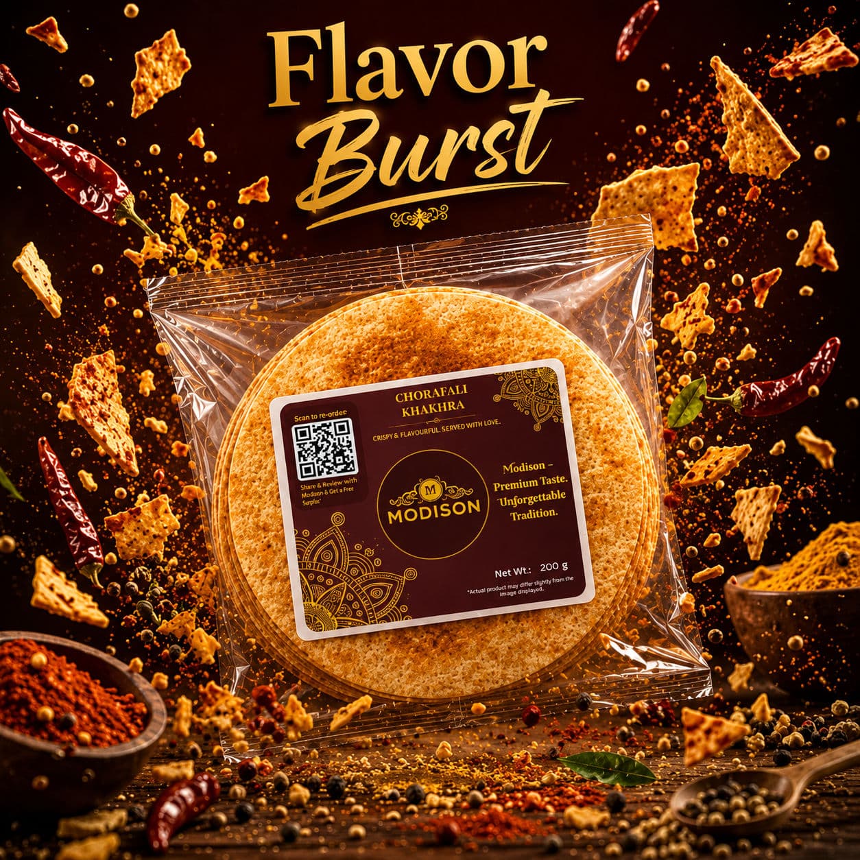 MODISON Chorafali Khakhra Whole Wheat Crispbread Roasted 200g alternate image