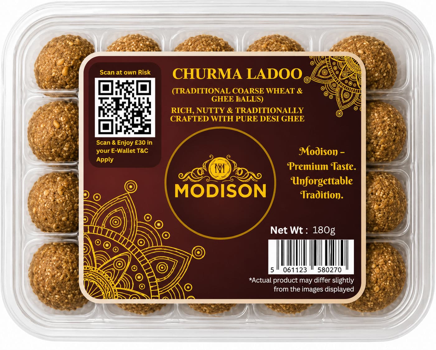 MODISON Churma Ladoo Indian Sweets Jaggery Mithai 180g