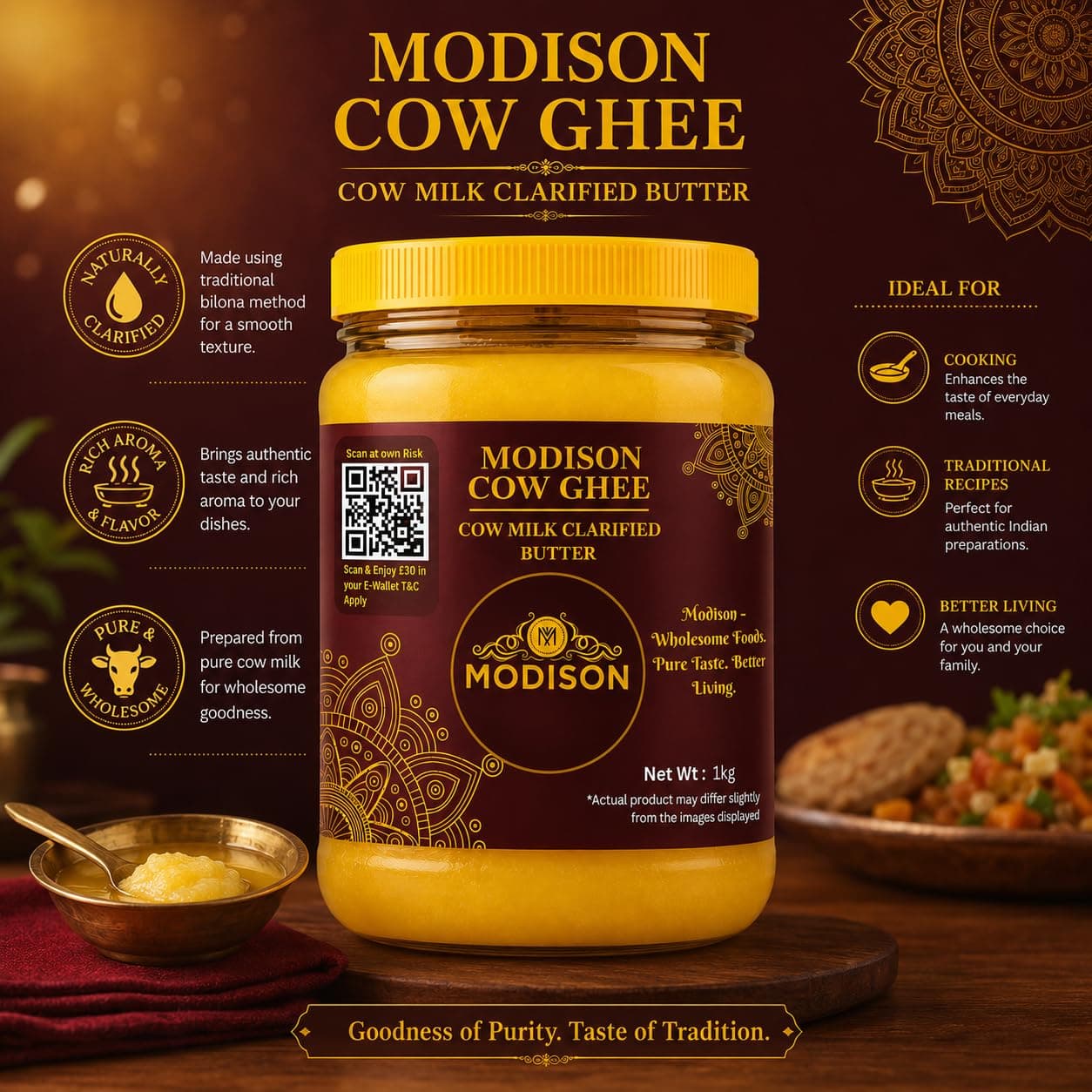 MODISON Cow Ghee Cow Milk Clarified Butter 1kg by Modison, view 2