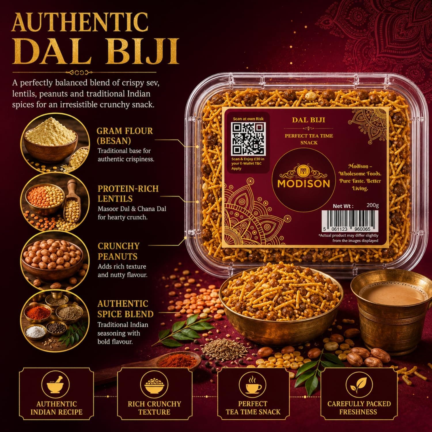 MODISON Dal Biji Indian Namkeen Snack Traditional Savoury 200g by Modison, view 2